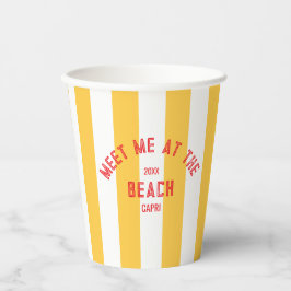 Rot trifft mich am Strand gelben Cabana Streifen Pappbecher
