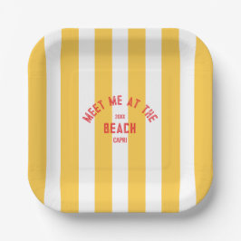 Rot trifft mich am Strand gelben Cabana Streifen Pappteller