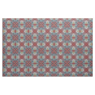 Rot Türkis Aquamarin Blau Ocker Gelb Ethnic Look Stoff