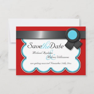 Rot & Türkis, Schwarzes Band Save-the-Date Einladung