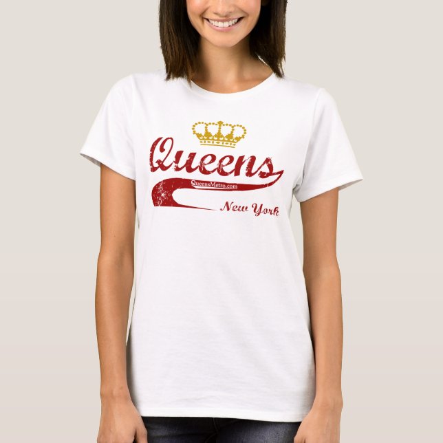 Rot u. Gold - Queens, New York City NYC T-Shirt (Vorderseite)