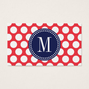 Rot u. Navy  große Polka-Punkte mit Monogramm