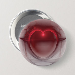 Rot umrandetes Herz   Seidenschwarz und -weiß Button