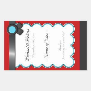 Rot und Aquamarin, Schwarzes Ribbon Hochzeitsweinf Rechteckiger Aufkleber