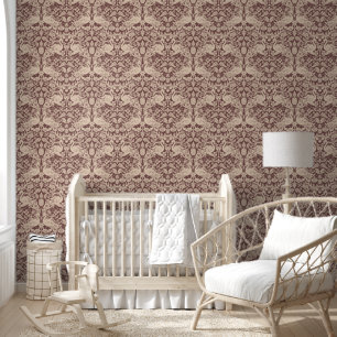 Rot und Beige Flamingo Floral Damask Tapete