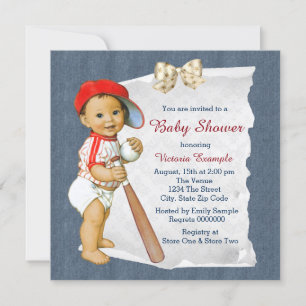 Rot und Blau Baseball-Baby-Party Einladung