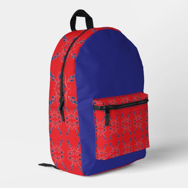 Rot und Blau Bedruckter Rucksack (Rückseitige Ecke links)