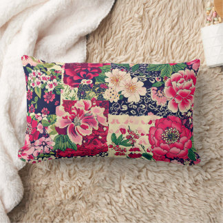 Rot und Blau Chinoiserie Patchwork Lendenkissen