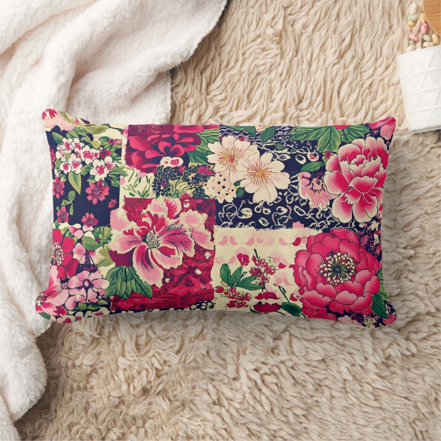 Rot und Blau Chinoiserie Patchwork Lendenkissen (Decke)