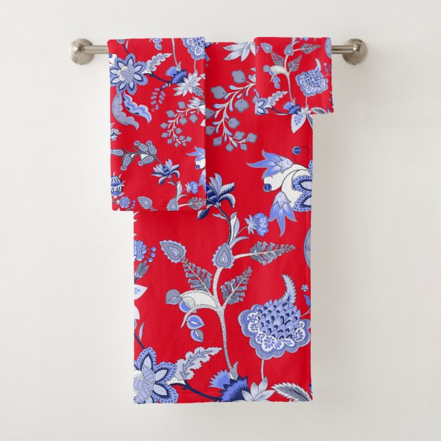 Rot und Blau Chintz Badhandtuch Set (Insitu)