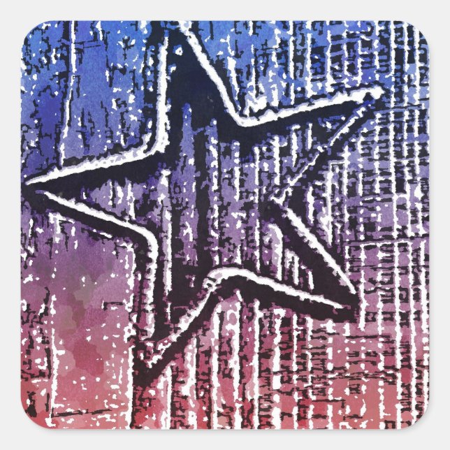 Rot und Blau Cool Rustikale Star Pop Kunst drucken Quadratischer Aufkleber (Vorderseite)