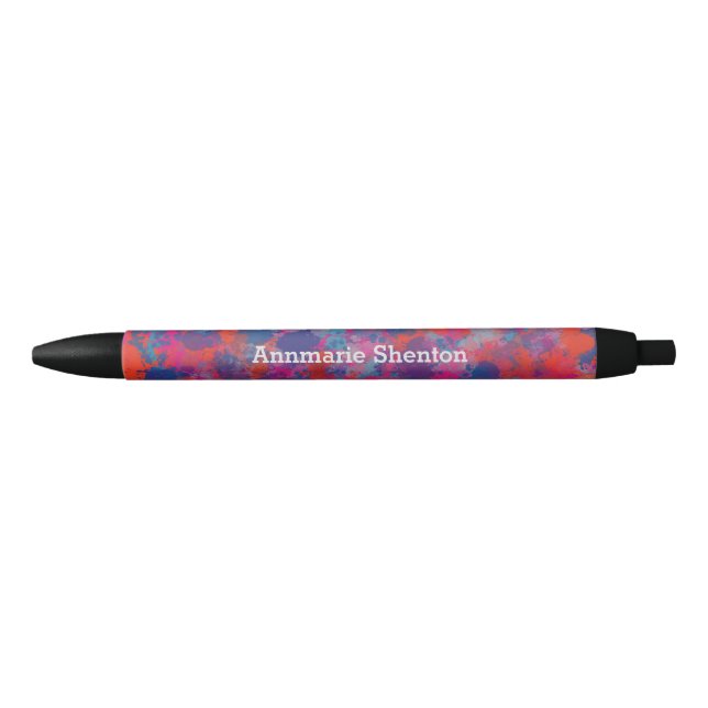 Rot und Blau Drops Abstraktes Design Schwarzer Far Kugelschreiber (Vorderseite)