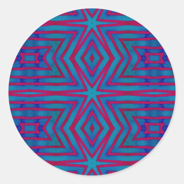 Rot und Blau Geometric Runder Aufkleber (Vorderseite)