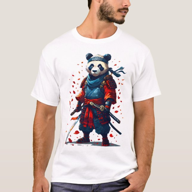 Rot und Blau Panda Samurai T-Shirt (Vorderseite)