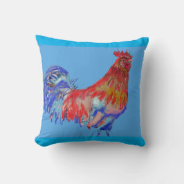 Rot und Blau Rooster Wasserfarbenkissen Kissen