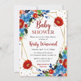 Rot und Blau Sommer Blume Frame Baby Dusche Einladung