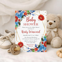 Rot und Blau Sommer Blume Frame Baby Dusche