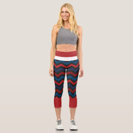 Rot und Blau Zickzack Hochwaisted Capris