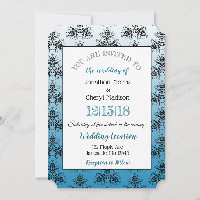 Rot und BlauDamask Einladungen für Hochzeiten (Vorderseite)