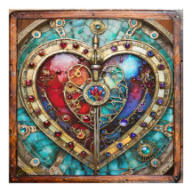 Rot- und Blauglas-Herz im Steampunk-Stil