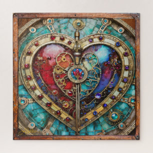 Rot- und Blauglas-Herz Steampunk-Serie