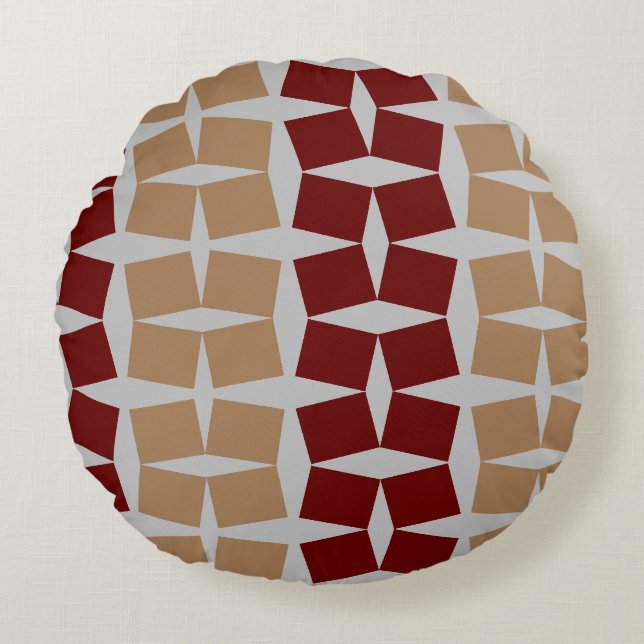 Rot und braun diagonale Quadrate rund Kissen (Vorderseite)
