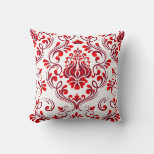 Rot und Burgund Damask Blumenmuster Elegant Kissen