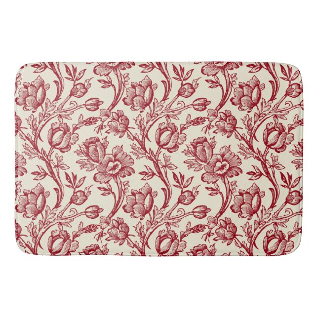Rot und Creme Tulips Toile - französisches Landdek Badematte (Vorderseite)