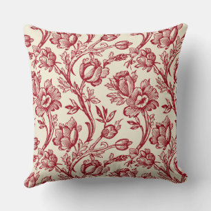 Rot und Creme Tulips Toile - französisches Landdek Kissen