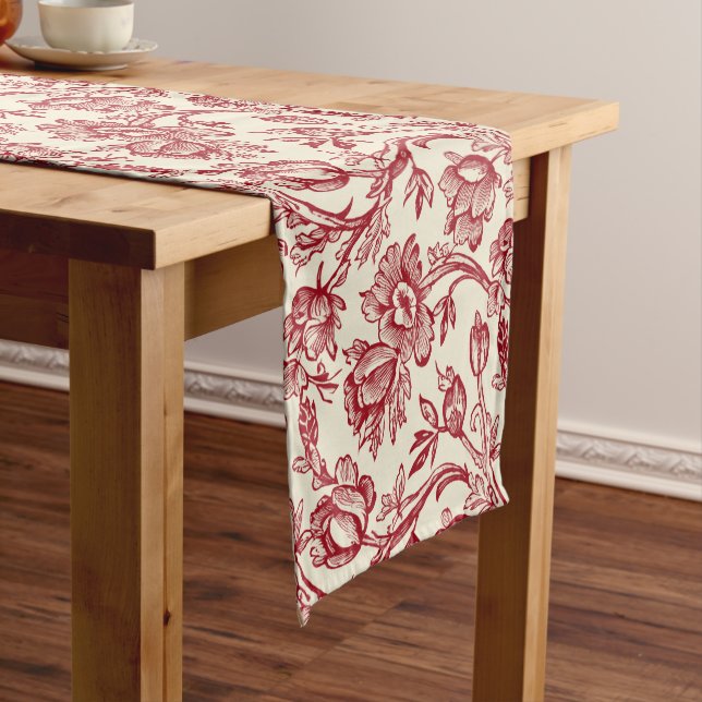 Rot und Creme Tulips Toile - französisches Landdek Kurzer Tischläufer (Beispiel)