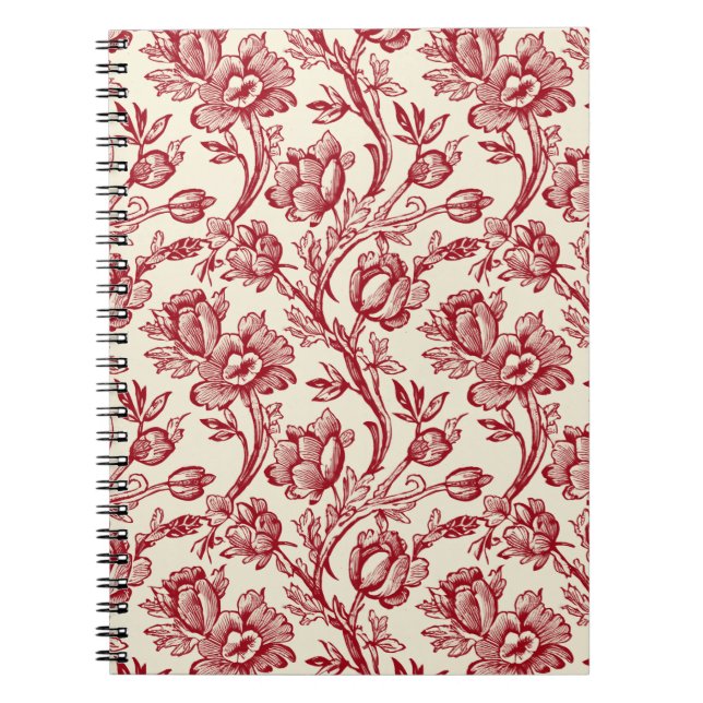 Rot und Creme Tulips Toile - französisches Landdek Notizblock (Vorderseite)