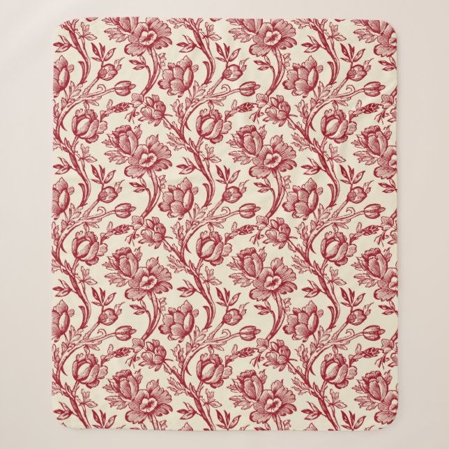 Rot und Creme Tulips Toile - französisches Landdek Sherpadecke (Vorderseite)