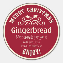 Rot und creme Weihnachtsgingerbrot Geschenksticker Runder Aufkleber