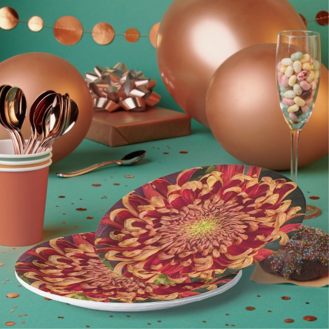 Rot und Gelb Chrysanthemum Floral Pappteller (Multi)