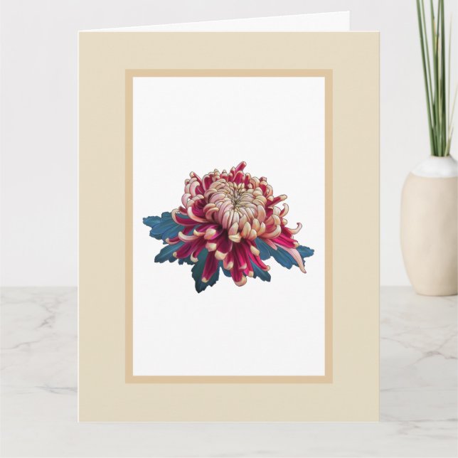 Rot und gelb Chrysanthemum Illustration beige Karte (Vorderseite)