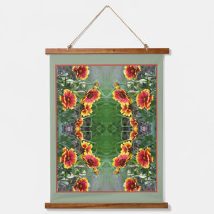 Rot und Gelb Daisy Blanket Blume Abstrakt Wandteppich Mit Holzrahmen