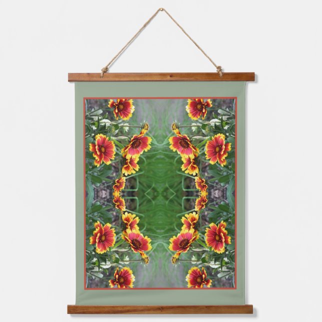 Rot und Gelb Daisy Blanket Blume Abstrakt Wandteppich Mit Holzrahmen (Vorderseite)