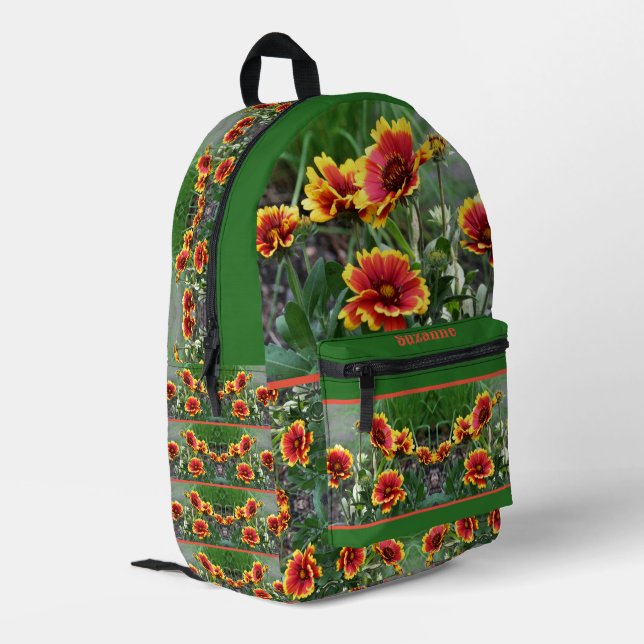 Rot und Gelb Daisy Blanket Blume Personalisiert Bedruckter Rucksack (Rückseitige Ecke links)