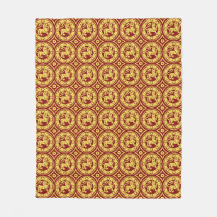 Rot und Gelb Mittelalterliche Löwen Fleece Blanket