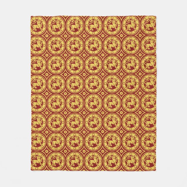Rot und Gelb Mittelalterliche Löwen Fleece Blanket (Vorderseite)