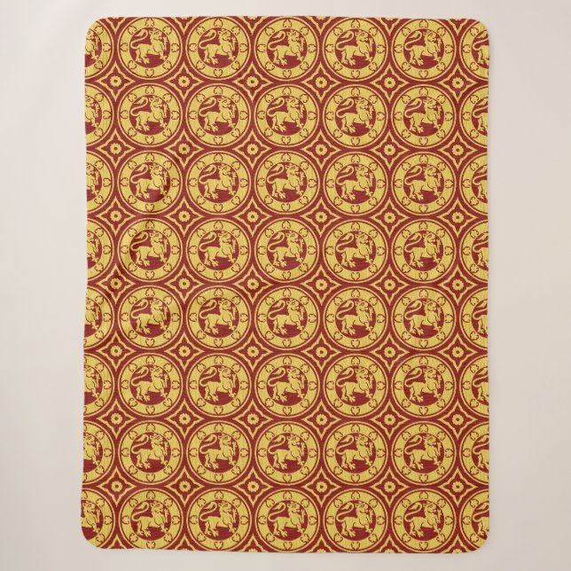 Rot und Gelb Mittelalterliche Löwen Sherpa Blanket Sherpadecke (Vorderseite)