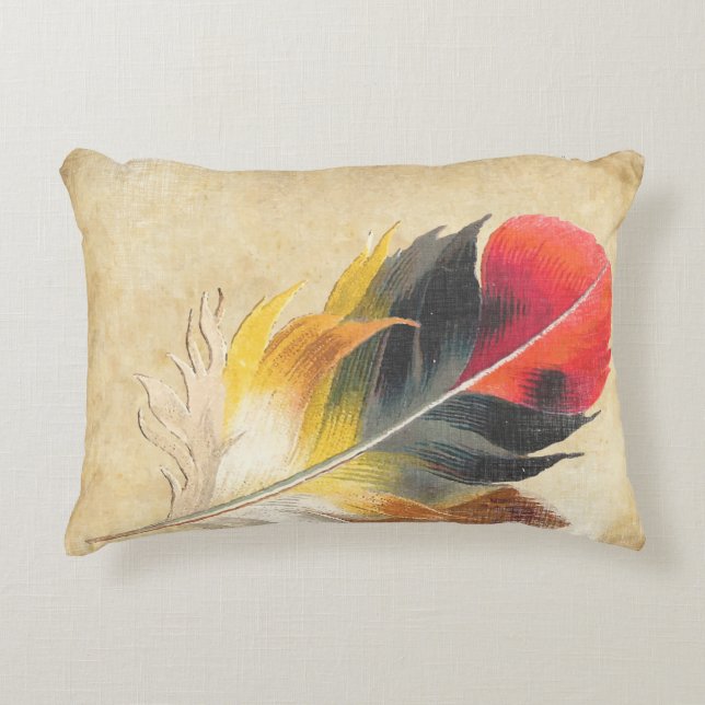 Rot und Gelb Trendy Feather Zierkissen (Vorderseite)