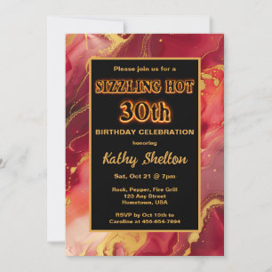 Rot und Gold 30. Flaming Hot Birthday Einladung