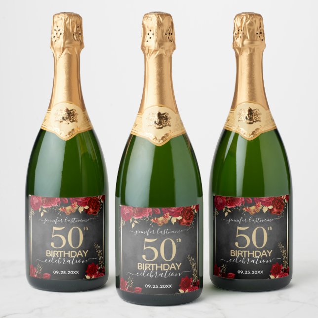 Rot und Gold 50. Geburtstag (Flaschen)