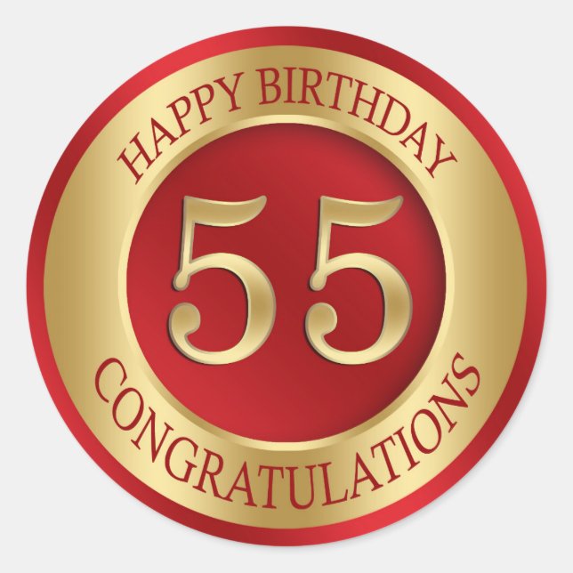Rot und Gold 55. Geburtstag Runder Aufkleber (Vorderseite)