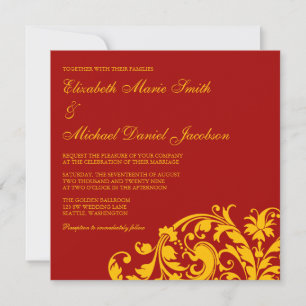 Rot und Gold Blühend Swirl Hochzeit Einladung
