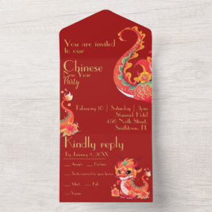 Rot und Gold, Chinesisches Neujahr, Jahr des Drach All In One Einladung