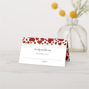 Rot und Gold Elegante Herzen und Rose Hochzeiten Platzkarte