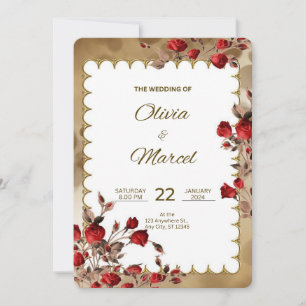 Rot und Gold Elegante Hochzeit  Einladung