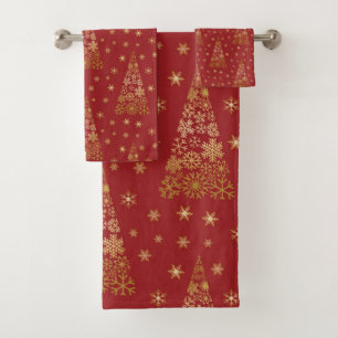 Rot und Gold Eleganter Weihnachtsbaum Badhandtuch Set